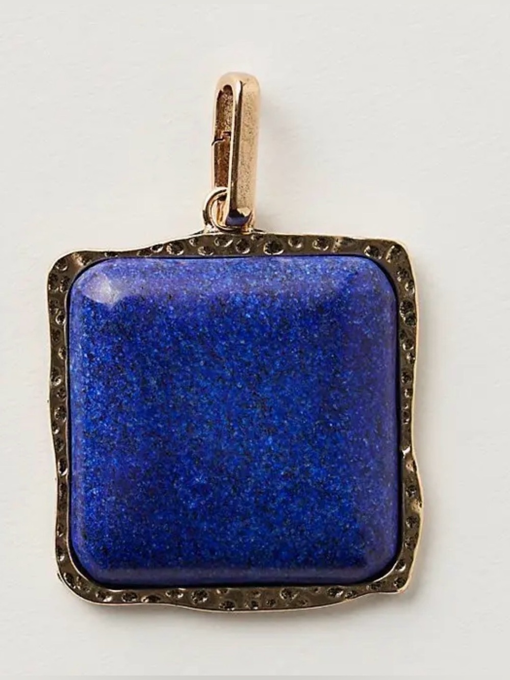 Free People Square Bag Charm Blue Lapis Stone Hammered Gold Tone Jewelry Pendant